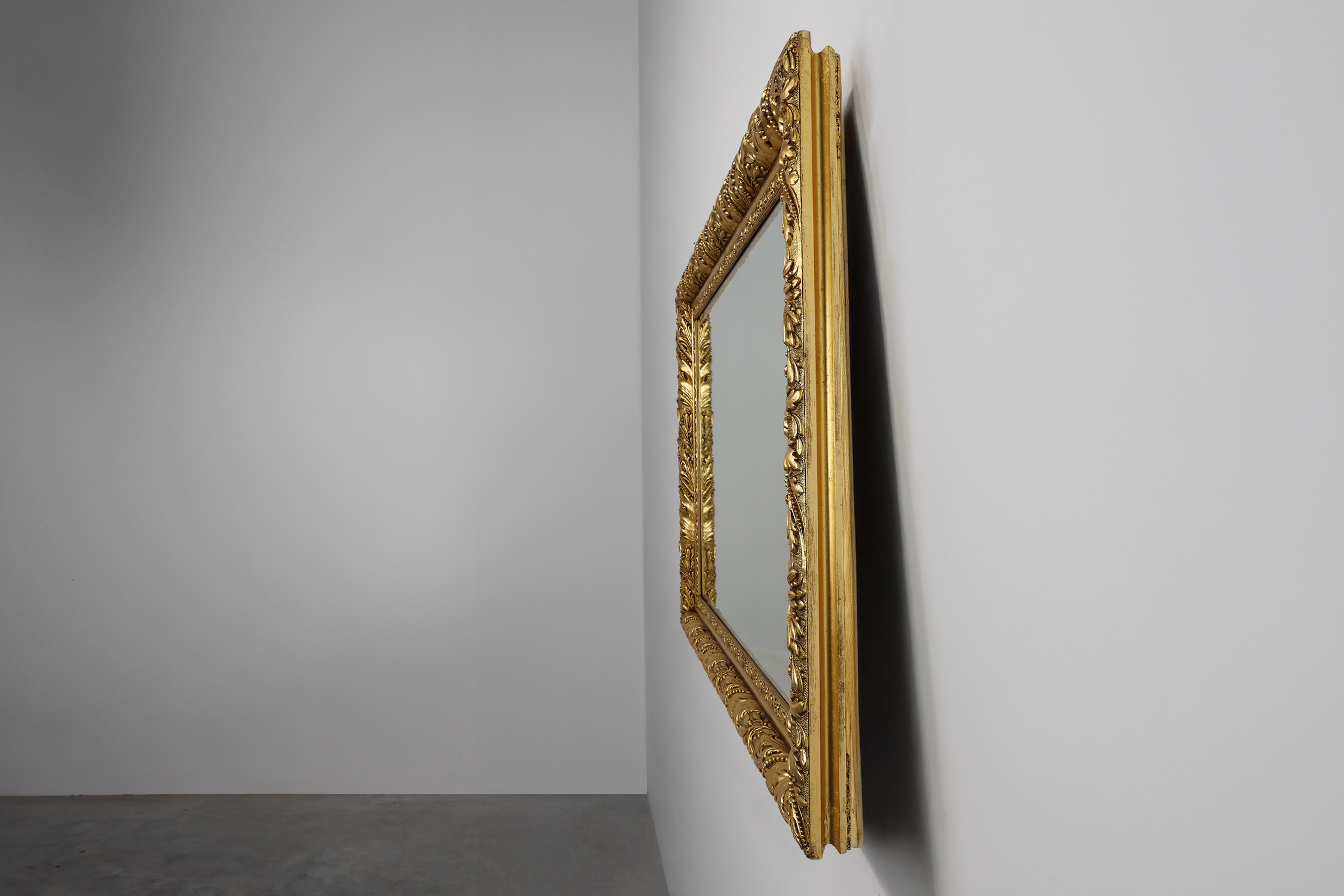 Large French Rustic Baroque Oak Wall Mirror, circa 1850thumbnail